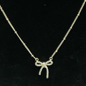 💜New Dainty Gold-tone Necklace with sparkly little bow